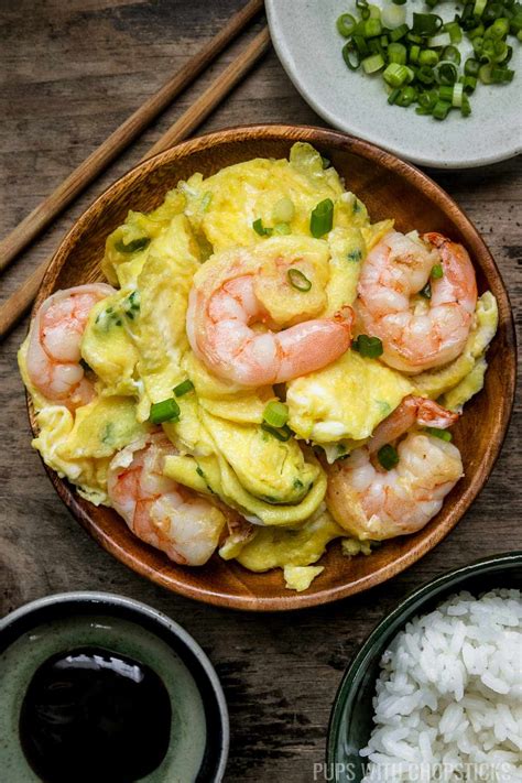 Chinese Scrambled Eggs And Shrimp Pups With Chopsticks