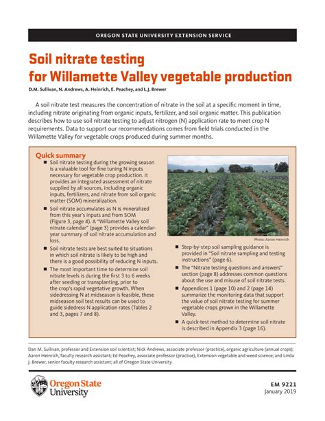 Pdf Soil Nitrate Testing For Willamette Valley Vegetable Production