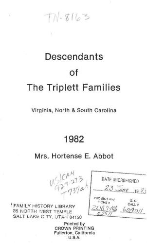 Descendants of the Triplett families : Virginia, North & South Carolina