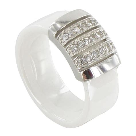 Bague Céramique Blanche Barrette Argent et Strass LES POULETTES MATY