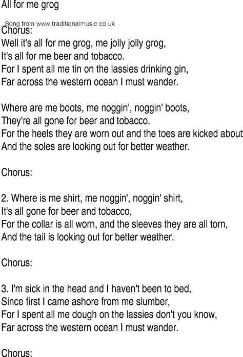 Irish Music Song And Ballad Lyrics For All For Me Grog