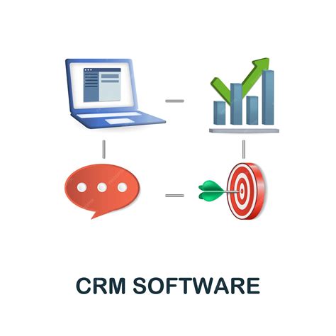 Ilustração 3d do ícone do software crm da coleção de relacionamento com
