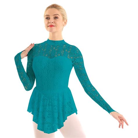 Inhzoy Womens Adult Long Sleeve Lace Leotard Ballet Dance Gymnastics