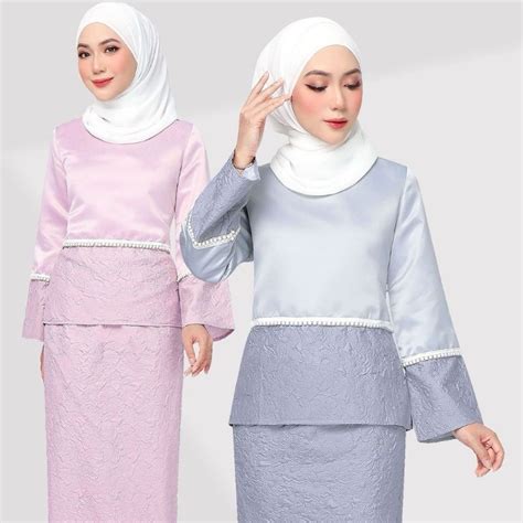 Baju Raya Kurung Mini Moden Lace Brocade Babyblue Black Dustypink