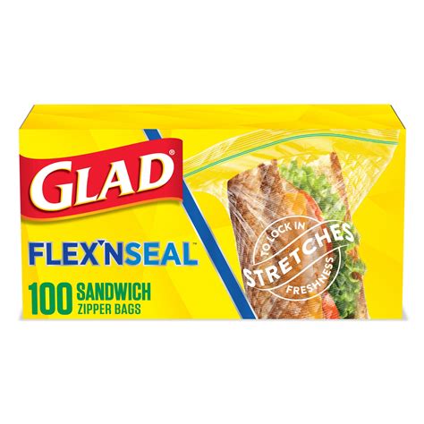 Glad Flex Nseal Flexible Plastic Zipper Food Storage Bags Sandwich