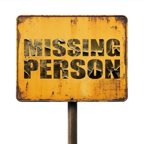 Missing person written on rusted yellow road sign isolated on solid