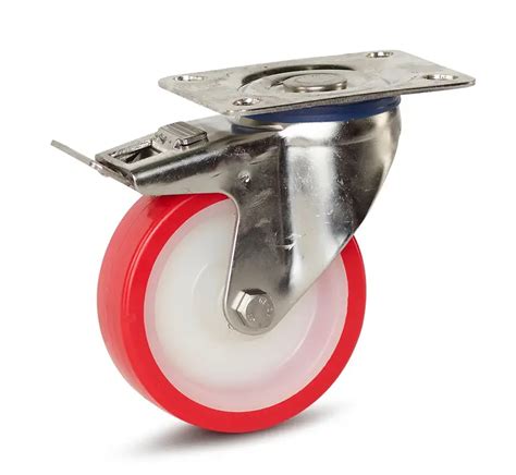 Roulette pivotante à platine et frein chape acier roue PU 100mm 180kg