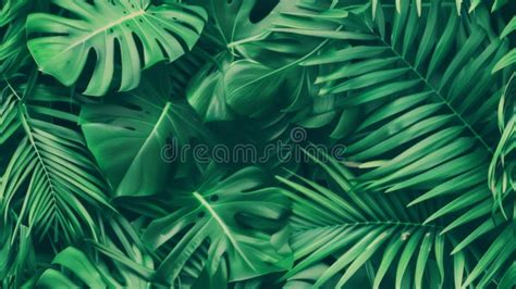 Minimalist Tropical Leaves Seamless Pattern Vibrant Green Monstera And