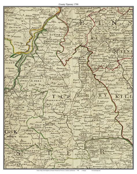 County Tiperary Tipperary Ireland 1790 Roque Old Map Custom