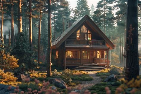 Premium Photo A Cozy Cabin Nestled Among Towering Pine Trees Oct