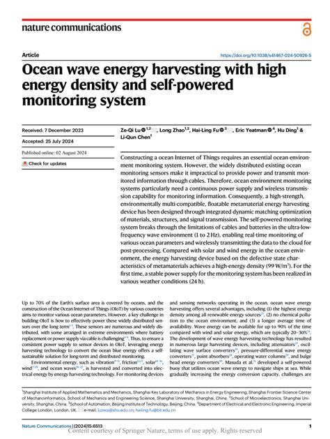 Pdf Ocean Wave Energy Harvesting With High Energy Density And Self