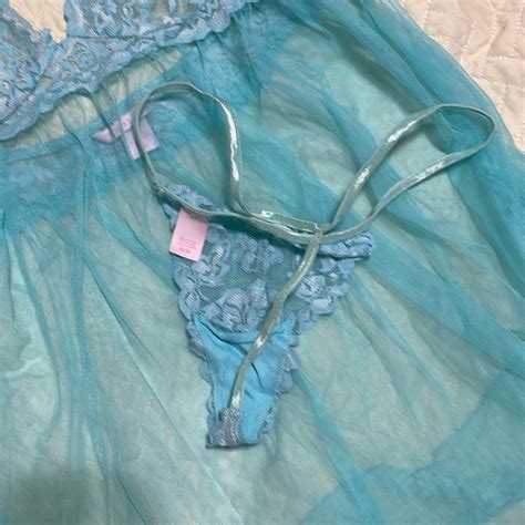 Nwot Lingerie Set Blue Lace Sheer G String Panty Gem