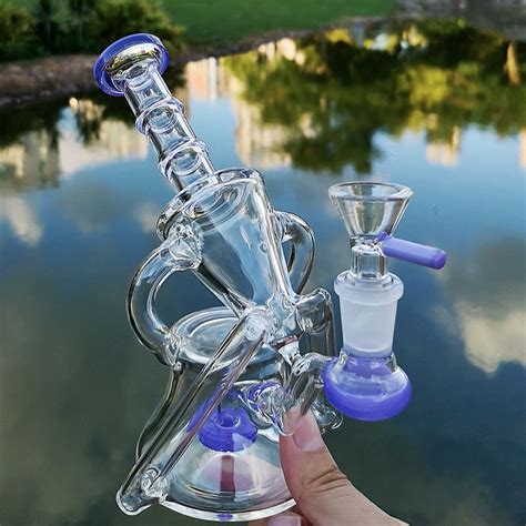 2020 Heady Glass Bongs Recycler Bong Unique Green Purple Sidecar Water Pipes Showerhead Perc