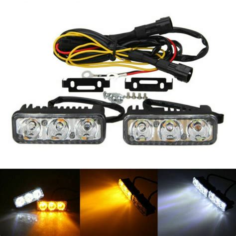 2x High Power 6 Led Daytime Running Light Car White Drl And Amber Turn