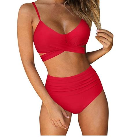 Women Sexy Solid Push Up High Cut Lace Up Bikini Set Two Piece Swimsuit