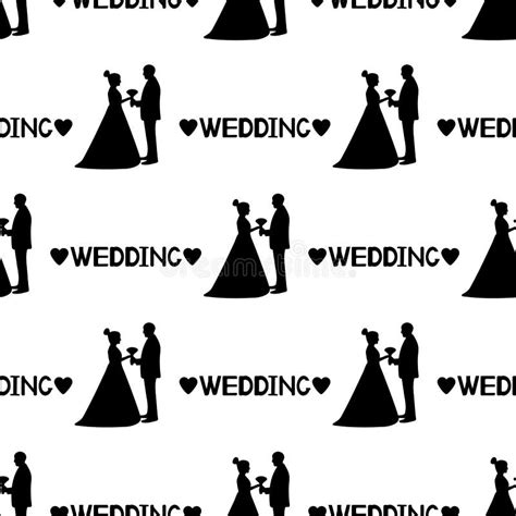 Seamless Pattern With Black Silhouettes Of The Bride And Groom Stock