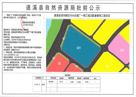 遂溪县滨河新区污水处理厂一期工程及配套管网工程项目建设用地规划许可证批前公示