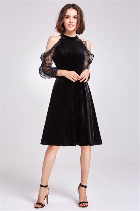 Black Cold Shoulder Velvet Short Party Dress 42 3 As05896bk