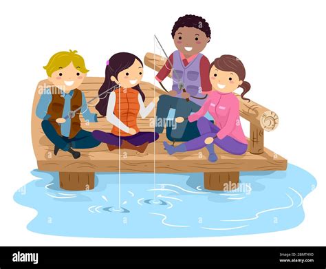 Ilustraci N De Stickman Teenage Girls And Guys Friends Pesca En Un Lago