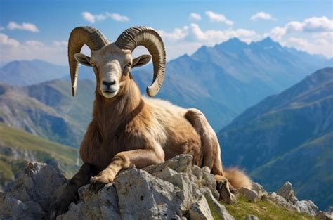 Premium AI Image | Mountain wild argali on the top of a rock against ...
