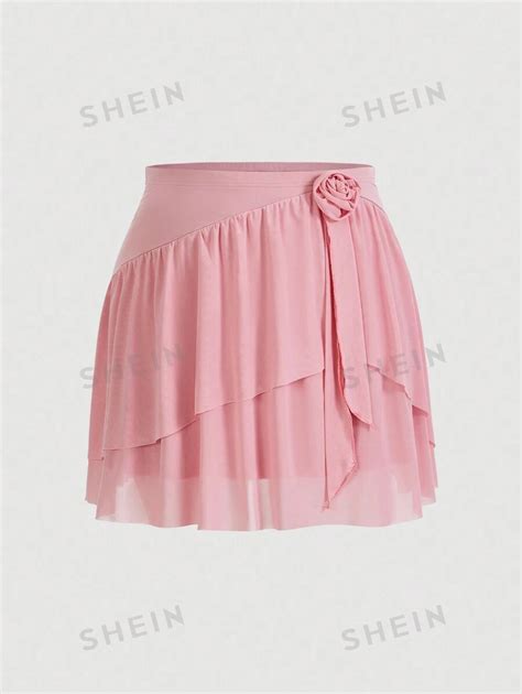 Shein Mod Falda Estival De Tres Niveles Con Decoraci N De Flores En D