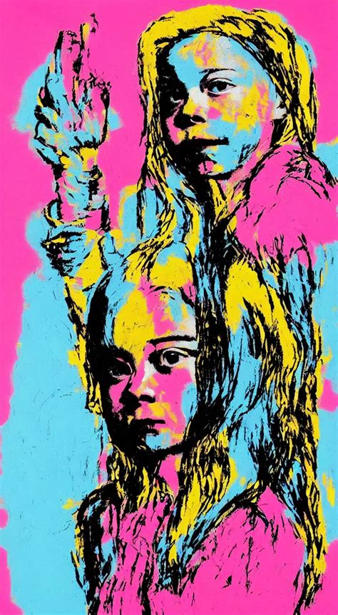 Portrait Of Greta Thunberg Hommage To Andy Warhol And Stable Diffusion