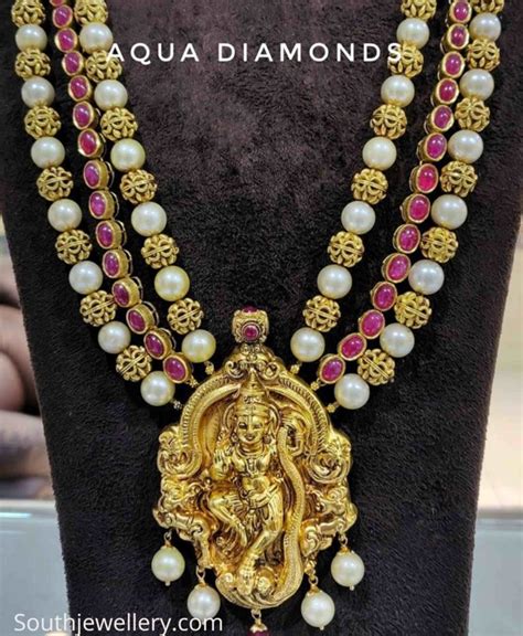 Gold Nakshi Balls Necklace With Lakshmi Pendant Indian Jewellery Designs