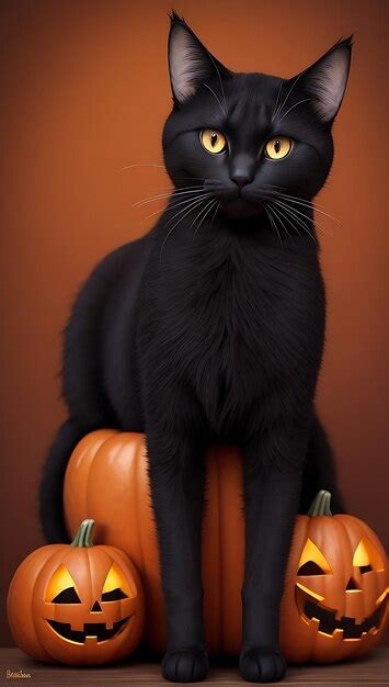 Premium AI Image Black Cat And Pumpkins Halloween Cat Background Ai