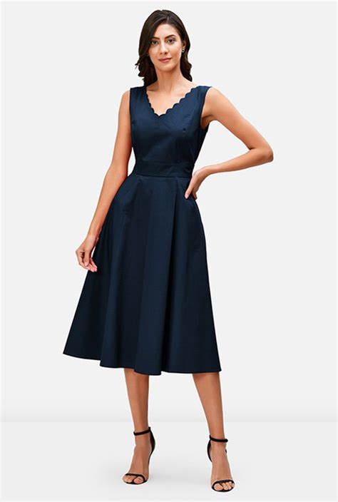 Shop Scallop Trim Cotton Poplin Dress Eshakti