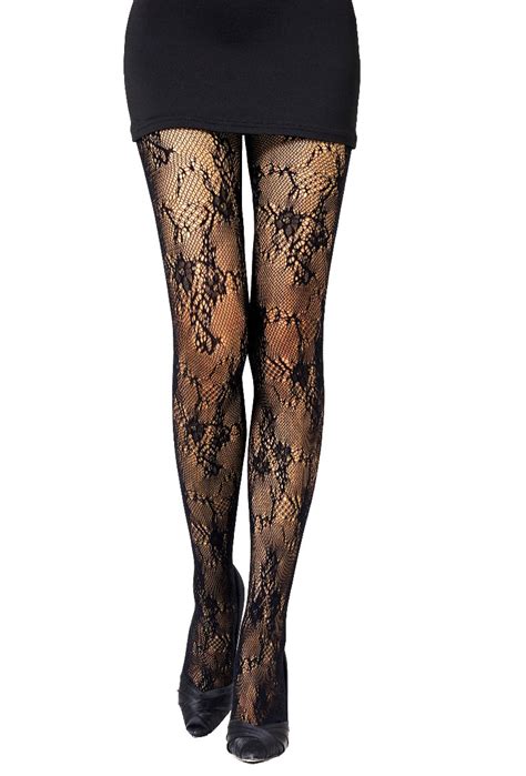 Collant Résille Noir Sexy Floral Automne