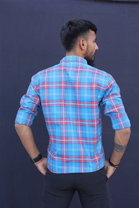 Full Sleeves Casual Blue Cotton Yarn Dyed Check Shirts At Rs 379 In Surat