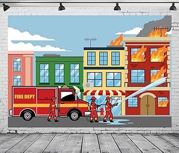 Amazon Beleco X Ft Fabric Cartoon Fire Station Backdrop For