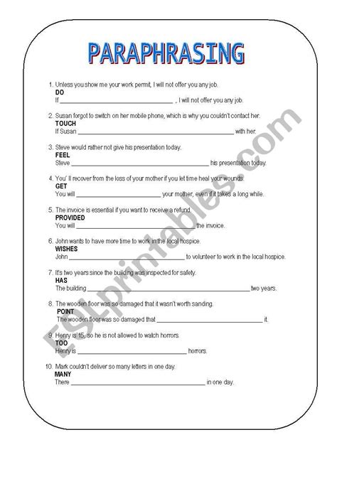 How To Paraphrase Worksheets