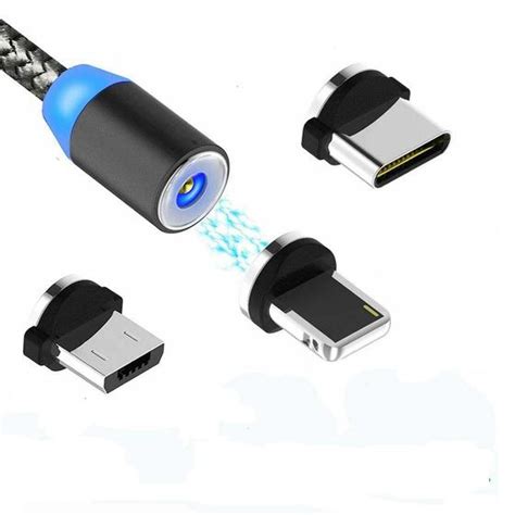 Cabo Carregador Magnético 3 em 1 Tipo c Type C Micro Usb V8 IPhone X