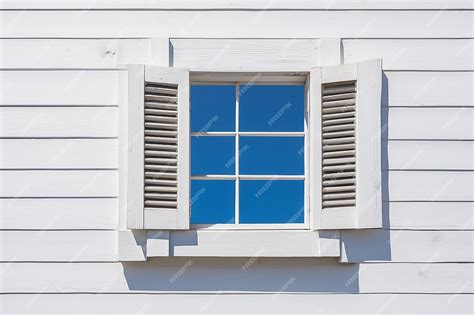 Premium Photo White Wooden Louver Window Fragment With Sky Visible