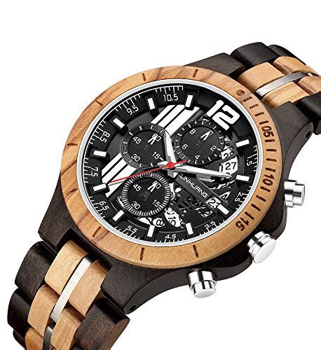 Montre En Bois Pour Homme Quartz Imperm Able Calendrier Chronographe