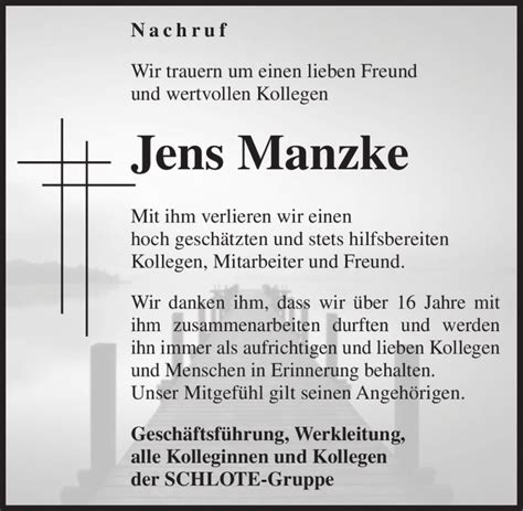 Traueranzeigen Von Jens Manzke Abschied Nehmen De