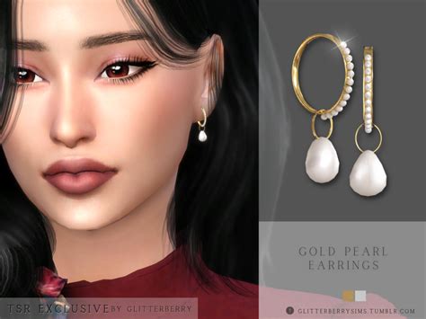 The Sims Resource Pearl Gold Earrings