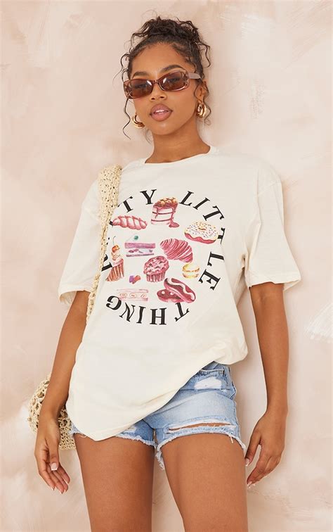 Plt Ecru Dessert Print Oversized T Shirt Prettylittlething