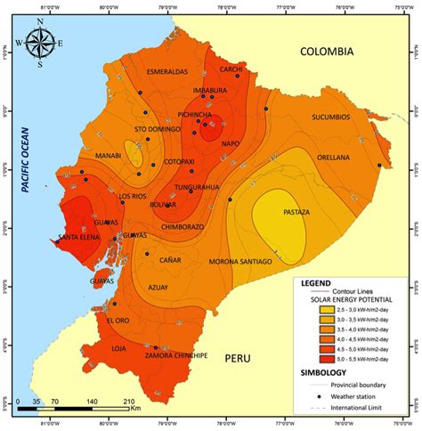 Map Of The Average Solar Energy Potential For Ecuador In The