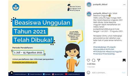 Pendaftaran Beasiswa Unggulan 2021 Kemdikbud Dibuka Hingga 15 Agustus