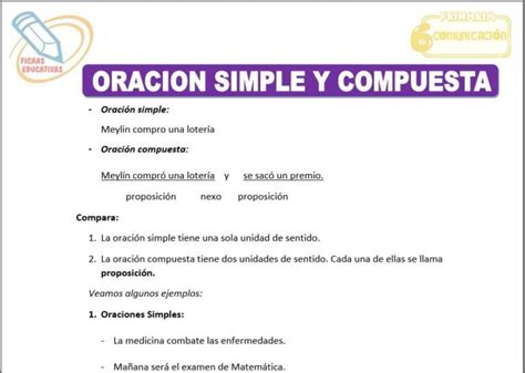 Oración Simple Y Compuesta Para Sexto De Primaria