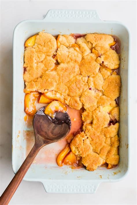 Easy Vegan Peach Cobbler Blue Bowl