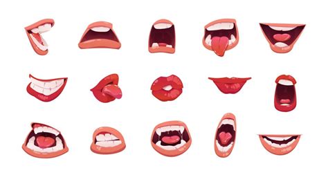 Expressive Cartoon Articulation Mouth Lips Lip Vector Image