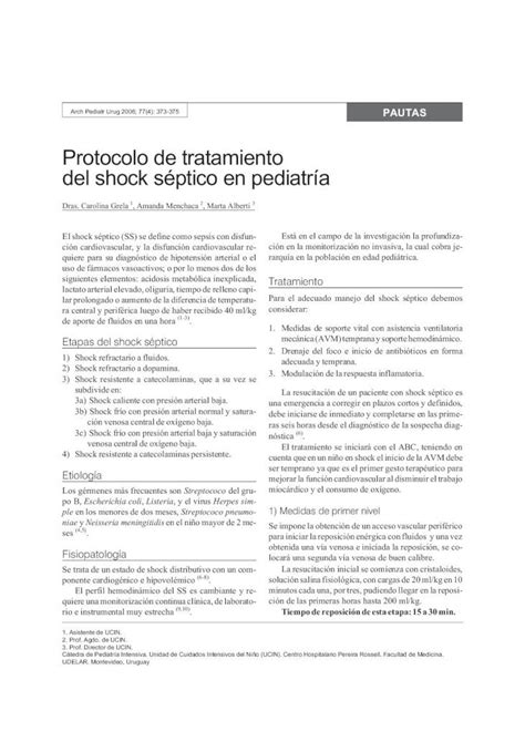 Pdf Protocolo De Tratamiento Del Shock Séptico En Pediatría