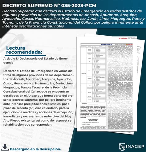 Decreto Supremo Que Declara El Estado De Emergencia En Varios Distritos