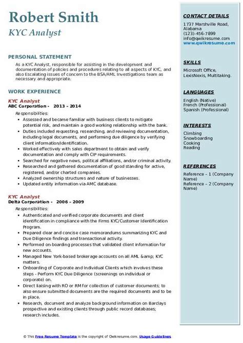 Kyc Analyst Resume Examples And Templates Resumecat Off