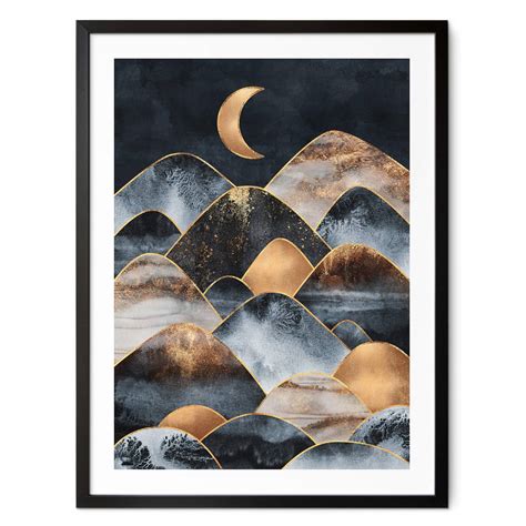 Poster Fredriksson Berge Im Goldenen Mondlicht Wall Art De