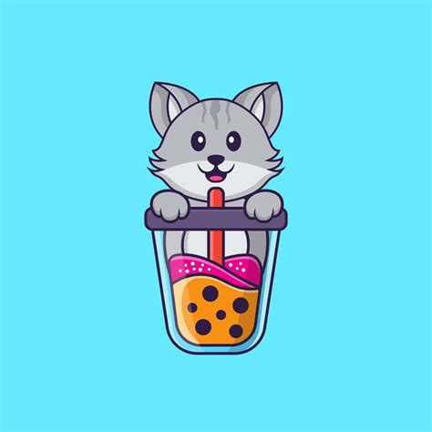 Download Cute Boba And Gray Cat Wallpaper