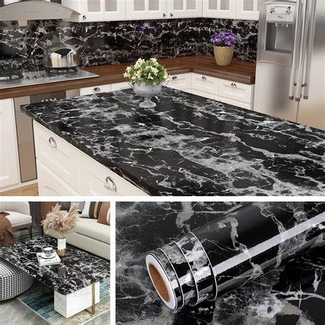 Livelynine 15 8 X 197 Inch Kitchen Countertop Contact Paper Black